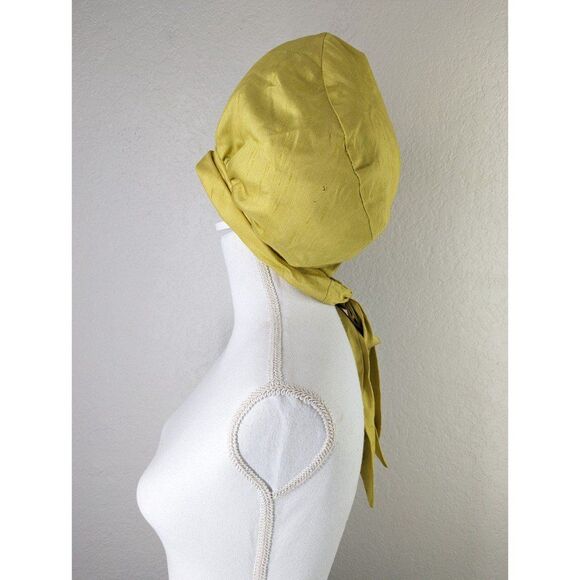 Vintage Valerie Modes Satin Tie Back Hat Chartreuse Green MCM Artsy Indie - Picture 4 of 12